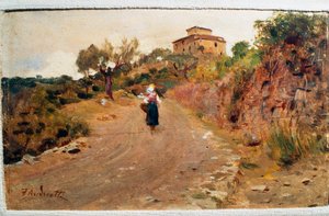 Rolnik na ulicy, ok. 1900, Federico Andreotti (1847-1930), olej na płycie, 9x15 cm, Włochy