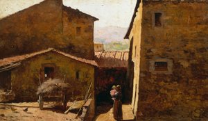 Rustykalne toskańskie domy wiejskie, Federico Andreotti (1847-1930), olej na panelu