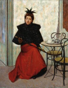 W kawiarni, Federico Zandomeneghi (1841-1917), olej na płótnie, 41x33 cm