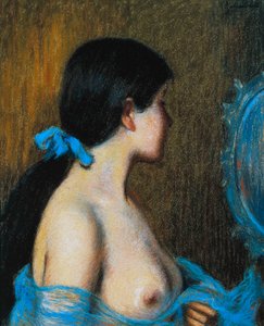 Młoda kobieta przy lustrze, Federico Zandomeneghi (1841-1917), pastel na papierze oprawiony na płótnie, 46x38 cm