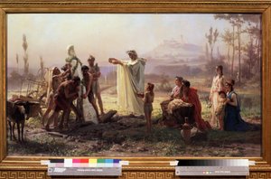 Starożytna Grecja: „Ceremonia w hołdzie bogu Hermesowi” Obraz Fiodora Andreyevicha Bronnikova (1827-1902) 1874 Wymiary 70x123 cm Państwowa Galeria Tretiakowska Moskwa autorstwa Fedor Andreevich Bronnikov