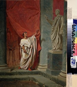 Przysięga Brutusa (Marcus Junius Brutus) (85 pne-42 pne) po zgwałceniu Lukrecjusza (Lukrecja, Lukrecja, rzymska dama). Obraz Feodora Andrejewitscha Bronnikoffa (1827-1902). Olej na drewnie. 0,325 x 0,249 m. Szadrynsk, Muzeum