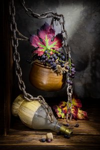 Jesienna martwa natura z winem autorstwa Felice Angelino