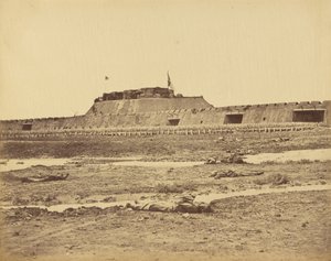 Tył Fortu Północnego ukazujący odwrót chińskiej armii, 21 sierpnia 1860 r. autorstwa Felice Beato