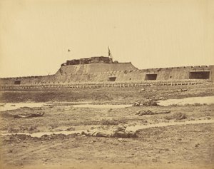 Tył fortu północnego ukazujący odwrót armii chińskiej, 21 sierpnia 1860 r autorstwa Felice Beato