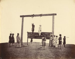 Dwóch sipajów z 31. miejscowej piechoty, którzy zostali powieszeni w Lucknow, 1857 autorstwa Felice Beato