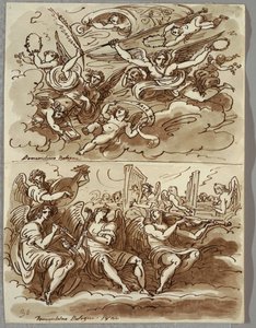 Anioły niosące symbole męczeństwa, studium według Domenichino autorstwa Felice Giani