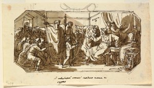 Projekt sufitu: Ambasador Rzymu Poproś Sabine Numa Pompilius o panowanie nad Rzymem, Sala Numa Pompilius, Palazzo Milzetti, Faenza autorstwa Felice Giani