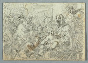 Rysunek, studium Adoracji Trzech Króli według Lodovica Carracciego, 1800-1820 autorstwa Felice Giani