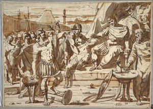 Rysunek, Caius Mucius Scaevola i Porsena, 1800-1820 autorstwa Felice Giani