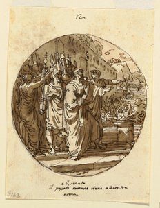 Rysunek, projekt sufitu dla Numy Pompiliusza witanego w Rzymie po wyborze, Sala di Numa Pompilio, Palazzo Milzetti, Faenza, 1804-05 autorstwa Felice Giani