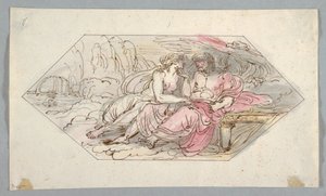 Rysunek, Jowisz pociesza błagającą boginię, prawdopodobnie Wenus, 1796-98 autorstwa Felice Giani