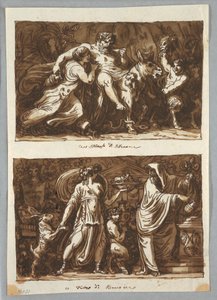 Rysunek, arkusz ze szkicownika:  Triumf Silenusa; Ofiara dla Bachusa, 1800-1810 autorstwa Felice Giani
