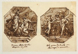 Juno karmiąca piersią Herkules, Hebe poślubia Herkulesa z pomocą Minerwy, zaprojektowana dla Sala di Ercole e Ebe, Palazzo Gaddi, Forli. autorstwa Felice Giani