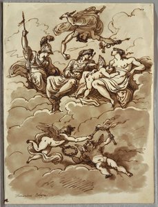 Minerwa, Merkury, Junona i Wenus na chmurach, studium wg Marcantonio Franceschini