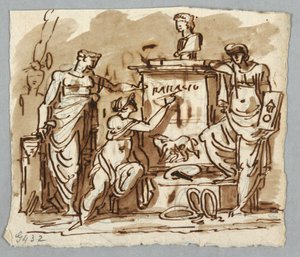 Pomnik po Palladio z popiersiem Palladia i wilkiem z Romulusem i Remusem autorstwa Felice Giani