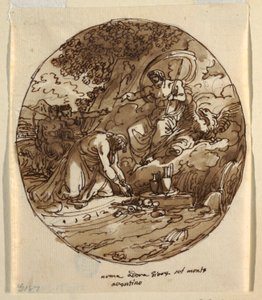 Numa Pompilius wielbi Jowisza na Awentynie, projekt sufitu w Sala di Numa Pompilius, Palazzo Milzetti, Faenza autorstwa Felice Giani