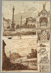 Piazza San Domenico w Bolonii; Piazza San Francesco i Villa Aldini w Bolonii; Studium Grobowca Glossatori autorstwa Felice Giani