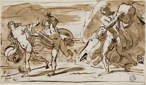 Polifem rzucający głazami w Uciekające Aeis i Galatea (recto); Polifem grający na stroikach dla Galatei (verso) autorstwa Felice Giani
