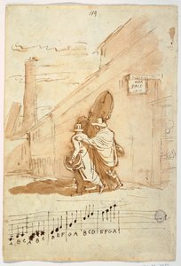 Recto: Trzech muzyków przed Albergo Della Pace, 1810 autorstwa Felice Giani