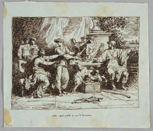 Ulisses odkrywa Achillesa w Skyros autorstwa Felice Giani
