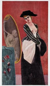 Demon chciwości: potworne odbicie kobiety patrzącej na siebie w lustrze, „Felicien Rops” Rudolfa Kleina.