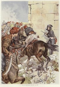 Żołnierz celuje z karabinu, gdy jest atakowany autorstwa Felicien baron de Myrbach Rheinfeld