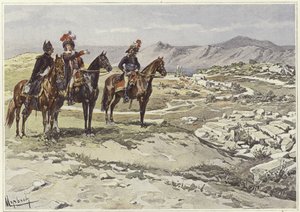 Żołnierze na koniach badający Nicopolis autorstwa Felicien baron de Myrbach Rheinfeld