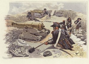 Żołnierze zajmujący pozycje wśród ruin Nikopolis autorstwa Felicien baron de Myrbach Rheinfeld
