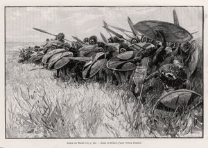 Atak na Massais. Grawer Myrbacha ilustrujący historię „Au secours d