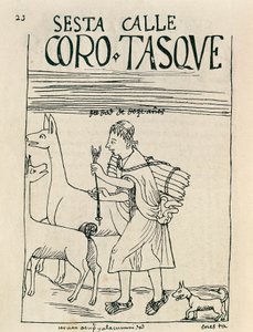 Młody mężczyzna pasący lamy i zbierający drewno (rysunek tuszem) autorstwa Felipe Huaman Poma de Ayala