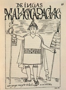 Reprezentacja Manco Capac, legendarnej fundacji Inków Królestwa Cusco i postaci z mitologii Inków (rysunek tuszem
