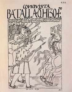 Podbój Cuzco przez hiszpańskich konkwistadorów w 1533 r. (Rysunek tuszem) autorstwa Felipe Huaman Poma de Ayala