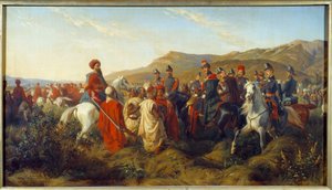 Conquete of Algieria (1830-1847): Epizod kampanii Algierii w 1840 r. - książę Orleanu Ferdynand Filip (Ferdynand Filip) (1810-1842), syn króla Ludwika Filipa (Ludwik Filip) 1. przyznaje wolność dwóch arabskich więźniów w pobliżu obozu Bl
