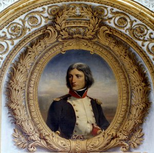 Portret Napoleona Bonaparte (1769-1821) w mundurze jako podpułkownik pierwszego batalionu Korsyki w 1792 r. Obraz Henri-Felix-Emmanuela Philippoteaux (1815-1884) 1834 nd. 0,8x0,6m.