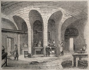 Paryż - Prison de la petite Roquette (więzienie dla kobiet i młodzieży) - Les Kuchnie - Grawerowanie wg Felixa Thorigny - w Le Monde Illustre od lipca 1865