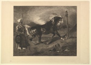 Koń arabski na palu, wg Delacroix, 1857.
