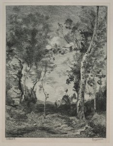 Pejzaż, czyli Biały Koń, wg Corota, c. 1858. autorstwa Felix Bracquemond