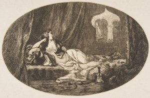 Odaliska leżąca w haremie, z Titres de Romance, 1857. autorstwa Felix Bracquemond