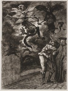Panurge opuszcza dom Raminagrobisa autorstwa Felix Bracquemond