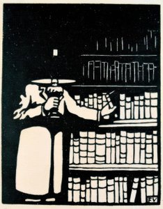 Miłośnik książek z lampą w swojej bibliotece