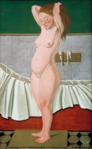 Kobieta w wannie robi jej włosy autorstwa Felix Edouard Vallotton