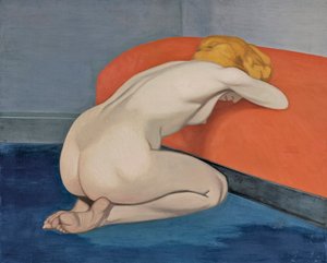 „Naga kobieta klęcząca przed czerwoną kanapą” Naga kobieta klęcząca przed czerwoną kanapą autorstwa Vallottona, Felix Edouard (1865-1925)