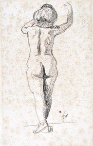 Nu de dos - Grafika Felixa Vallottona (1865-1925), grafit na papierze (28x18 cm), początek XX w. - Muzeum hospicjum św. Rocha, Issoudun - Wzmianka obowiązkowa autorstwa Felix Edouard Vallotton