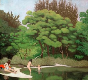 Słoneczny krajobraz runa leśnego, z dwiema kobietami i dzieckiem autorstwa Felix Edouard Vallotton