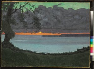 Zachód słońca a łaskawe, pomarańczowe i zielone niebo autorstwa Felix Edouard Vallotton