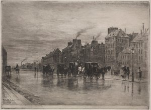 Zimowy poranek na Quai de LHotel-Dieu, 1876. autorstwa Felix Hilaire Buhot