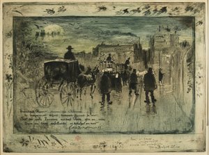 Procesja pogrzebowa na Boulevard de Clichy, 1887 autorstwa Felix Hilaire Buhot