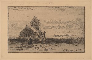 Kościół Jobbourg, 1887. autorstwa Felix Hilaire Buhot