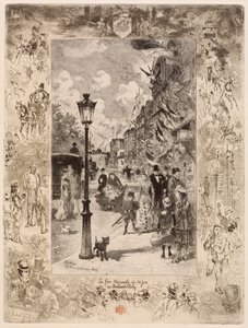 Święto Narodowe na Boulevard Clichy (Święto Narodowe na Boulevard de Clichy) autorstwa Felix Hilaire Buhot